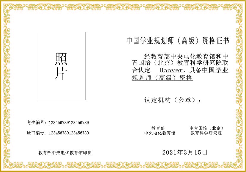 中国学业规划师（高级）证书样本